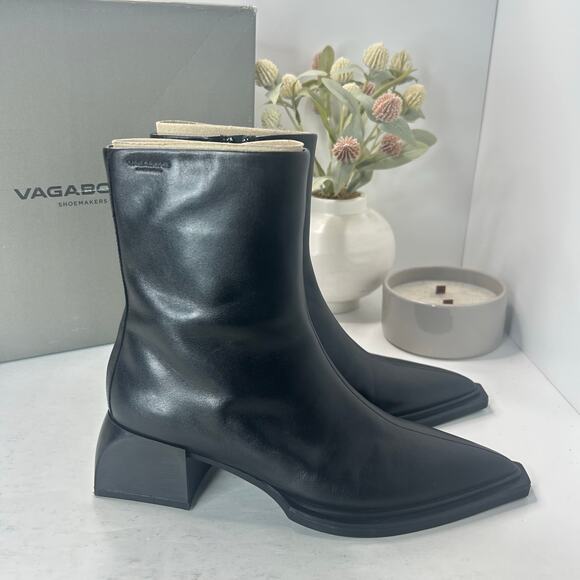 Vagabond Shoes - Vagabond Vivian Leather Chunky Block Heel Pointed Toe Boot Black Women 6/EU36NWB